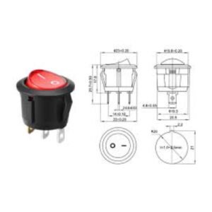 Rocker Switch Red Round 3 Pin